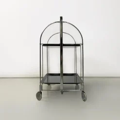 Moderner italienischer Mid-Century Servierwagen aus Metall & schwarzem Kunststoff, 1960er