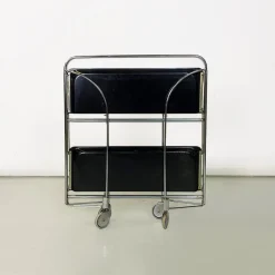 Moderner italienischer Mid-Century Servierwagen aus Metall & schwarzem Kunststoff, 1960er
