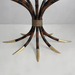 Moderner ovaler italienischer Tisch aus Bambus, Messing & Glas, 1980er