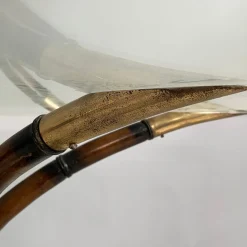 Moderner ovaler italienischer Tisch aus Bambus, Messing & Glas, 1980er