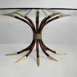 Moderner ovaler italienischer Tisch aus Bambus, Messing & Glas, 1980er