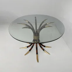 Moderner ovaler italienischer Tisch aus Bambus, Messing & Glas, 1980er