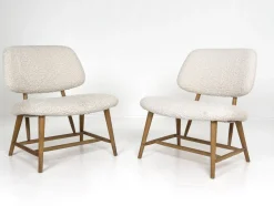 Moderne schwedische Sessel mit elfenbeinfarbenem Bouclé-Bezug von Alf Svensson, 1950, 2er Set