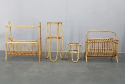Modernes Europäisches Mid-Century Rattan Zubehörset mit Tischen und Zeitschriftenständern, 1960er, 4 . Set