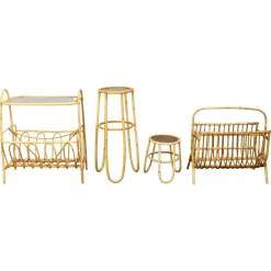 Modernes Europäisches Mid-Century Rattan Zubehörset mit Tischen und Zeitschriftenständern, 1960er, 4 . Set