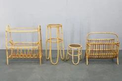Modernes Europäisches Mid-Century Rattan Zubehörset mit Tischen und Zeitschriftenständern, 1960er, 4 . Set