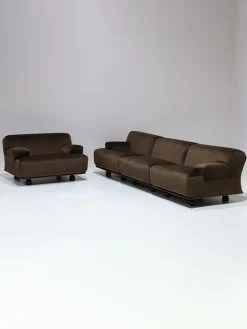 Modulares Fianda Sofa & Sessel aus Braunem Samt von Vico Magistretti für Cassina, 1970er, 4er Set