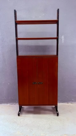 Modulares Mid-Century Modern Wandregal aus furniertem und schwarzem Metall, 1960er