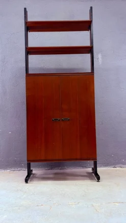 Modulares Mid-Century Modern Wandregal aus furniertem und schwarzem Metall, 1960er