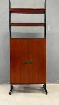 Modulares Mid-Century Modern Wandregal aus furniertem und schwarzem Metall, 1960er