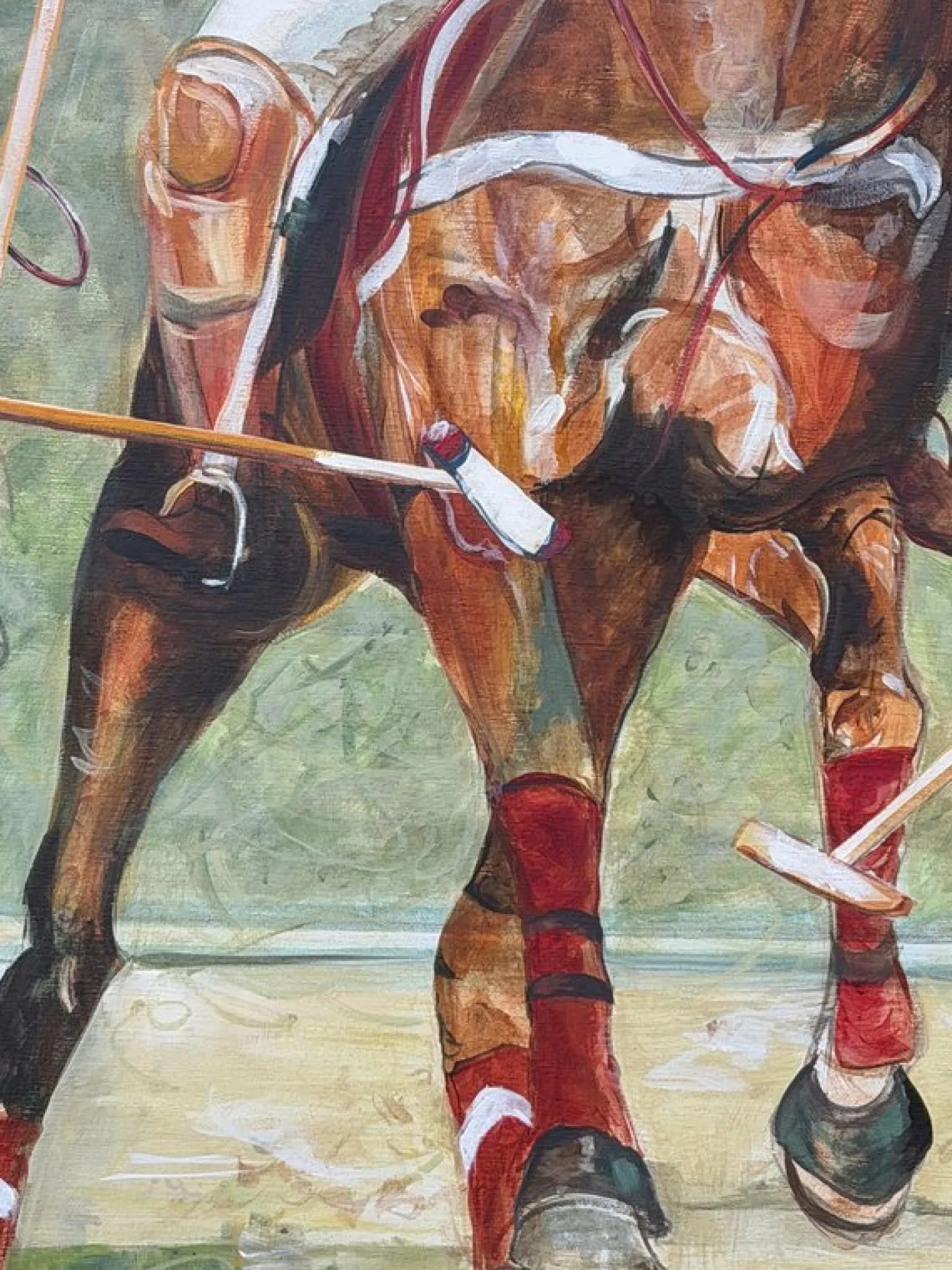 Monumentale Polo-Szene von Sabine Nielsen, 2001, Öl auf Leinwand, gerahmt