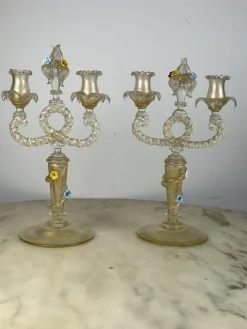 Murano Glas Kandelaber im Stil von Barovier & Toso, Italien, 1960er, 2er Set