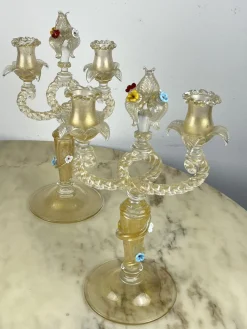 Murano Glas Kandelaber im Stil von Barovier & Toso, Italien, 1960er, 2er Set