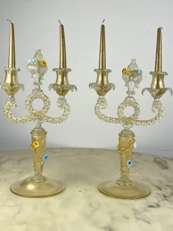 Murano Glas Kandelaber im Stil von Barovier & Toso, Italien, 1960er, 2er Set