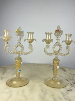 Murano Glas Kandelaber im Stil von Barovier & Toso, Italien, 1960er, 2er Set