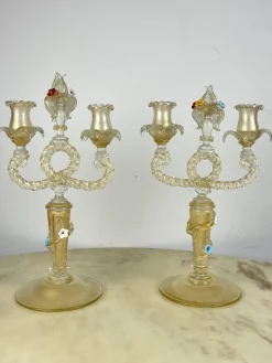 Murano Glas Kandelaber im Stil von Barovier & Toso, Italien, 1960er, 2er Set