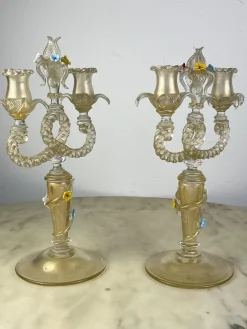 Murano Glas Kandelaber im Stil von Barovier & Toso, Italien, 1960er, 2er Set