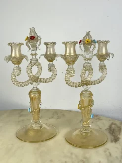 Murano Glas Kandelaber im Stil von Barovier & Toso, Italien, 1960er, 2er Set
