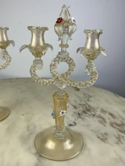 Murano Glas Kandelaber im Stil von Barovier & Toso, Italien, 1960er, 2er Set