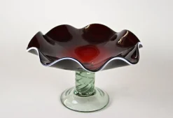 Murano Glas Tafelaufsatz mit dunkelroter Schale, Italien, 1970er