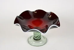 Murano Glas Tafelaufsatz mit dunkelroter Schale, Italien, 1970er