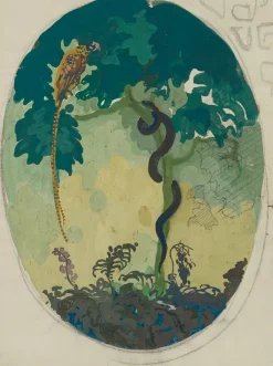 M. Wiegand, Die Schlange und der Fasan, 20. Jh., Gouache