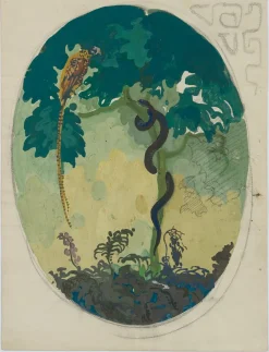 M. Wiegand, Die Schlange und der Fasan, 20. Jh., Gouache