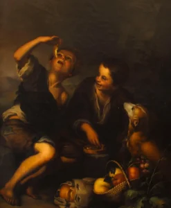 Nach Bartolome Esteban Murillo, Trauben- und Melonenfresser, Öl auf Leinwand, Gerahmt