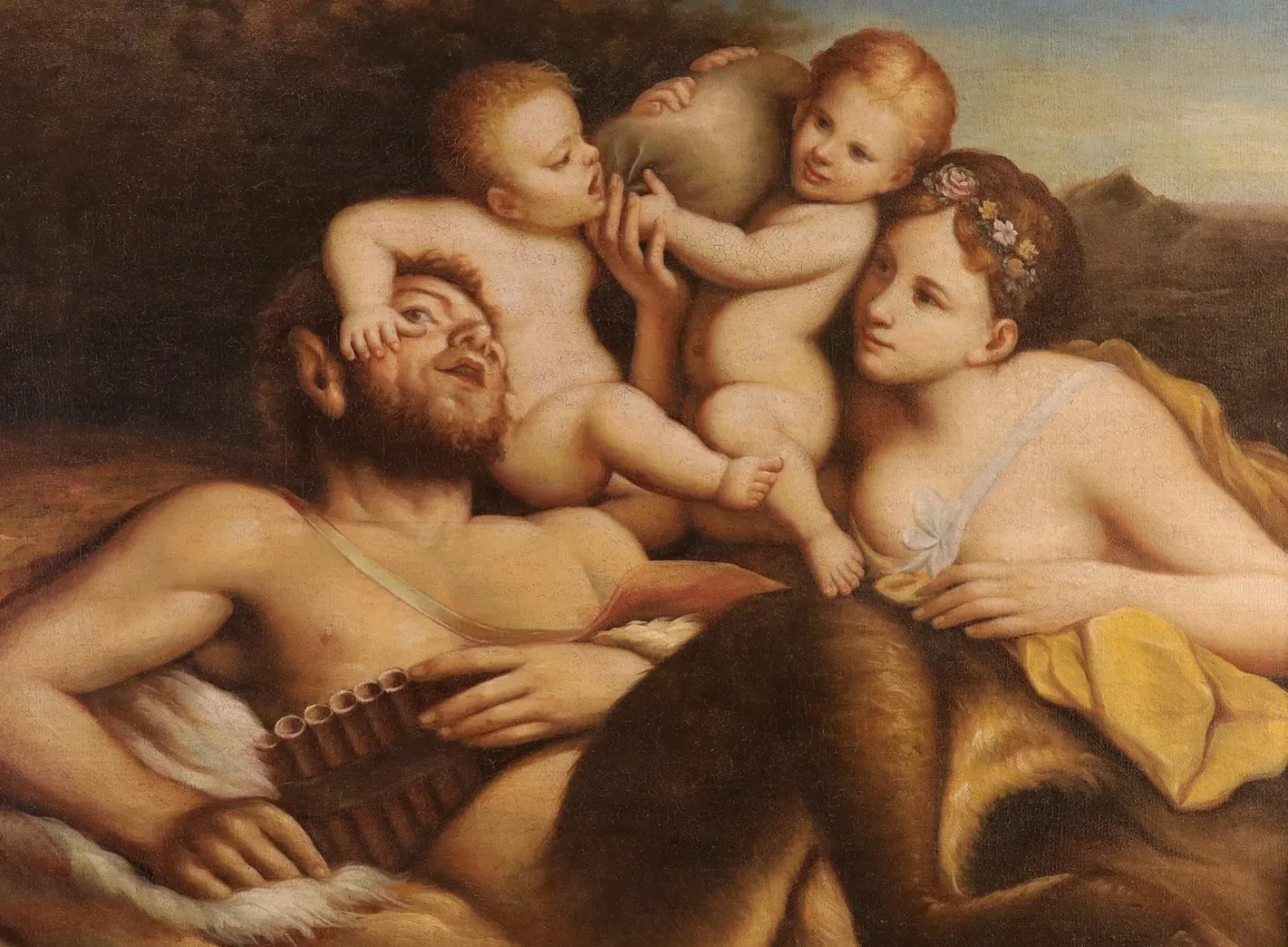 Nachfolger von Pietro Liberi, Faun Nymphe Putti Free, 1700, Öl auf Leinwand