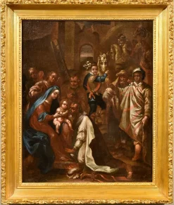 Nach Giovanni Stradano, Anbetung der Heiligen Drei Könige, 1600, Öl auf Leinwand, Gerahmt