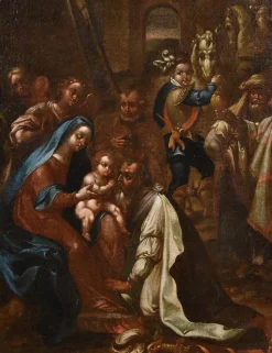 Nach Giovanni Stradano, Anbetung der Heiligen Drei Könige, 1600, Öl auf Leinwand, Gerahmt