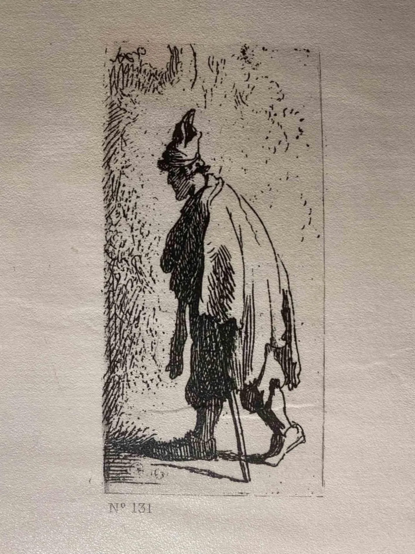 Nach Rembrandt, Bettler mit Stock, Radierung, 19. Jh