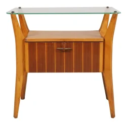 Nachttisch aus Nussholz, Ahorn & Kristallglas von Gio Ponti für La Permanente Mobili Cantù, 1940er