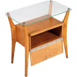 Nachttisch aus Nussholz, Ahorn & Kristallglas von Gio Ponti für La Permanente Mobili Cantù, 1940er