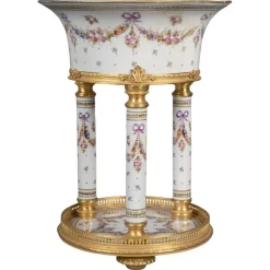 Napoleon III Säulen-Pflanzgefäß aus bemaltem Porzellan und vergoldeter Bronze
