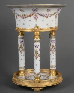 Napoleon III Säulen-Pflanzgefäß aus bemaltem Porzellan und vergoldeter Bronze