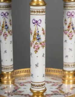 Napoleon III Säulen-Pflanzgefäß aus bemaltem Porzellan und vergoldeter Bronze
