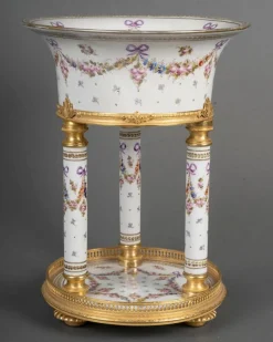 Napoleon III Säulen-Pflanzgefäß aus bemaltem Porzellan und vergoldeter Bronze