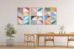 Natalia Roman, Geometric Minimalism Triptychon, 2026, Acryl auf Aquarellpapier
