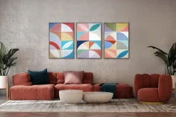 Natalia Roman, Geometric Minimalism Triptychon, 2026, Acryl auf Aquarellpapier