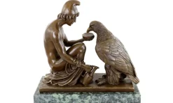 Neoklassizistische Bronzeskulptur eines Ganymedes und Zeus Adlers