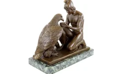 Neoklassizistische Bronzeskulptur eines Ganymedes und Zeus Adlers