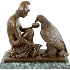 Neoklassizistische Bronzeskulptur eines Ganymedes und Zeus Adlers