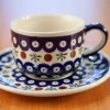 Neue Keramiktassen mit Lotus Flower Untertasse von Zakłady Ceramiczne Bolesławiec, 4 . Set