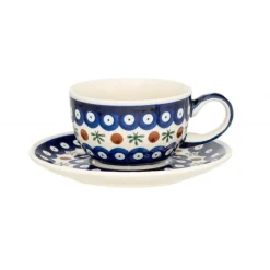 Neue Keramiktassen mit Lotus Flower Untertasse von Zakłady Ceramiczne Bolesławiec, 4 . Set