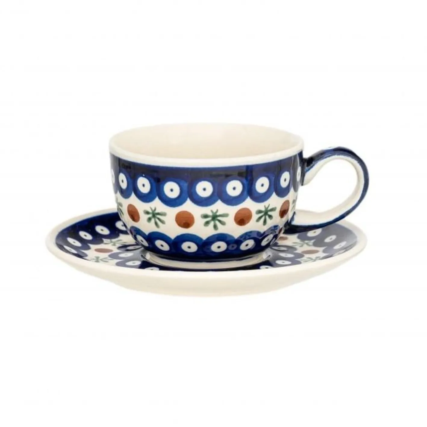 Neue Keramiktassen mit Lotus Flower Untertasse von Zakłady Ceramiczne Bolesławiec, 4 . Set
