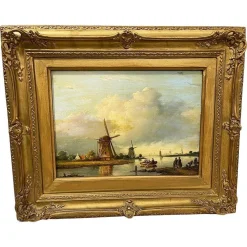 Niederländischer Künstler, Landschaft, 19. Jh., Öl auf Holz, gerahmt
