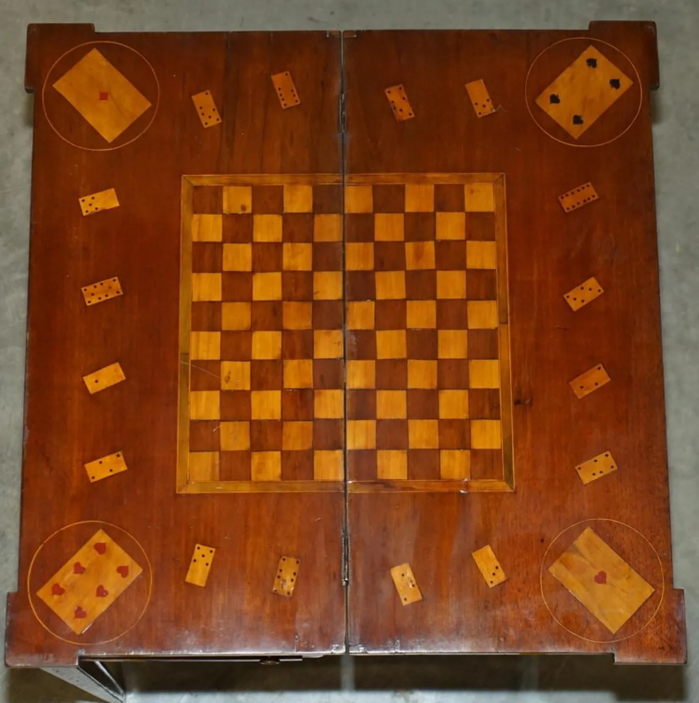 Niederländischer Schach Poker Spieltisch mit Intarsien, 1800