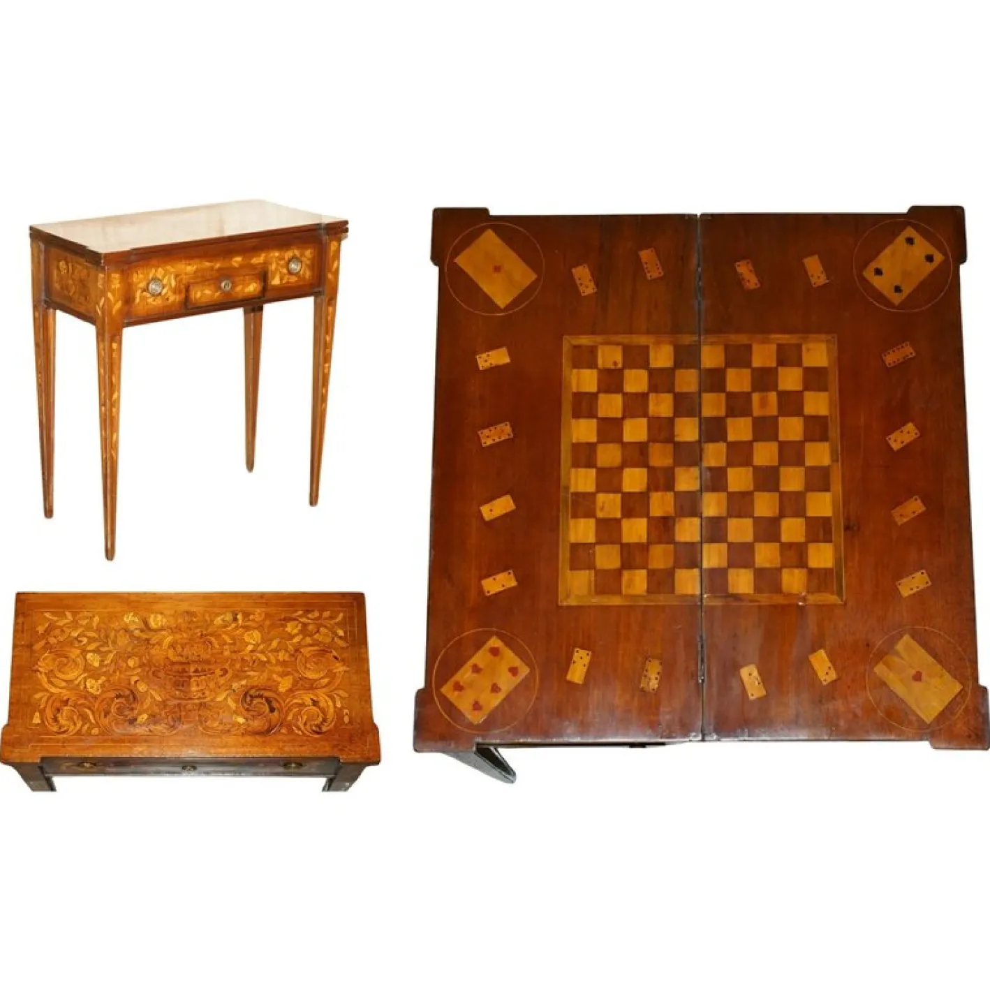 Niederländischer Schach Poker Spieltisch mit Intarsien, 1800