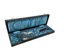 Niederländischer Silber Fisch Servierlöffel mit Achat, Dänemark, 19. Jh